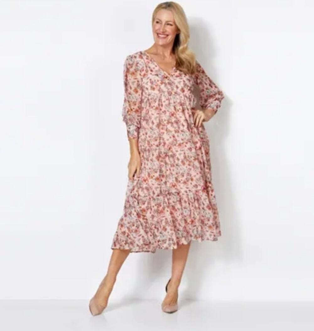 Parker & Rowe Pink Floral Midi Dress Sz S